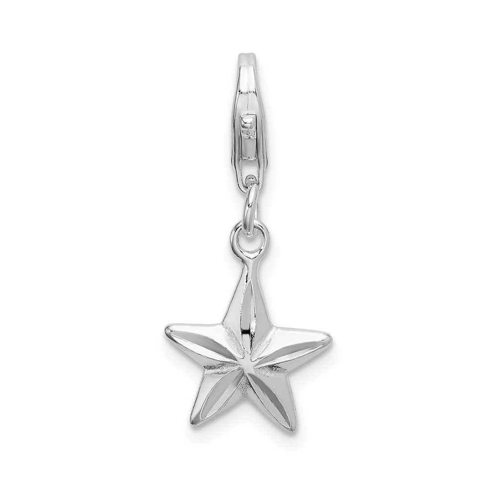 925 Sterling Silver Polished 3-D Diamond-cut Star Bracelet Charm Lobster Clasp
